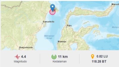 Gempa 4,4 Magnitudo Guncang Berau Kaltim, BMKG Catat 2 Gempa Susulan